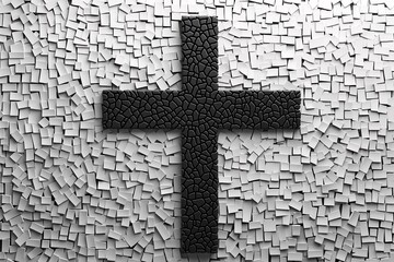Symbolic black cross mosaic abstract art installation contemporary gallery minimalist design