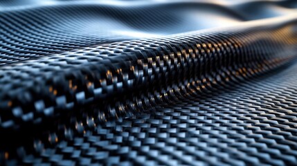 Close Up Woven Carbon Fiber Texture Background with Metallic Black and Silver Color