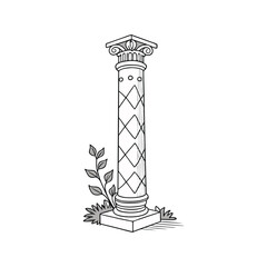 Ancient line columns. Antique doodle style roman architecture pillars with decorative elements, outline greek columns. Vector collection. Creative arch design isolated. Old classical objects vector ar