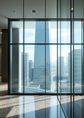 Transparent glass wall of office building skyscraper city building skyscraper downtown business architecture cityscape