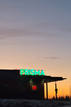 Prisma store and logo early in the morning in Halikko, Finland. Prisma is a Finnish chain of hypermarkets belonging to S Group. 