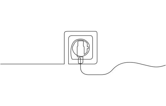 recommend clip art: Plug inserting into electric outlet in continuous line art drawing style. Power plug and socket minimalist line, Continuous line art drawing of a plug being inserted into an electric.
