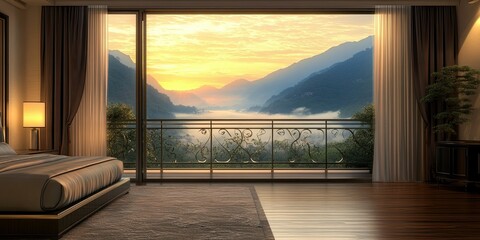 Serene Sunrise Mountain View From Luxurious Bedroom