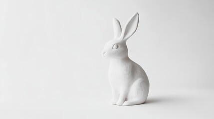 Fototapeta premium A minimalist white rabbit figurine on a white background
