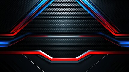 Futuristic gaming design with black, blue and red elements, sporty carbon background and abstract tech lines wallpaper AI generated image