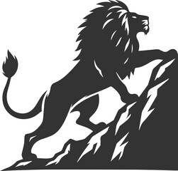 A lion climbing a rocky hill animal vector silhouette