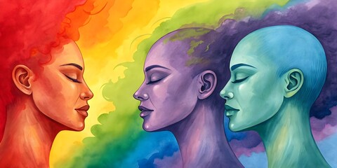 Fototapeta premium Vibrant Watercolor Portraits – Abstract Emotional Expression in Profile