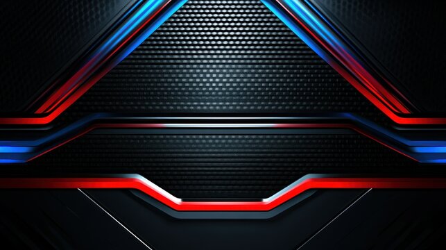 Futuristic gaming design with black, blue and red elements, sporty carbon background and abstract tech lines wallpaper AI generated image