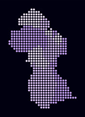 Obraz premium Guyana dotted map. Digital style map of the country on dark background. Guyana shape with circle dots. Colored dots style. Large size circles. Abstract vector illustration.