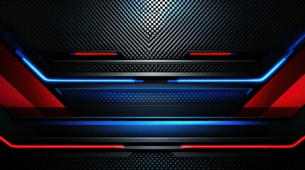 Futuristic gaming design with black, blue and red elements, sporty carbon background and abstract tech lines wallpaper AI generated image