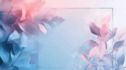 Minimalist blank wedding invitation with pastel botanical elements and transparent holographic technology layer background wallpaper AI generated image