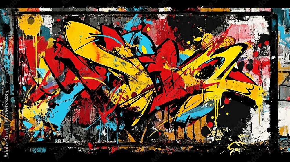 Poster urban abstract art with bold colors and dynamic composition. perfect for modern design projects.
