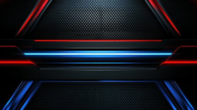 Futuristic gaming design with black, blue and red elements, sporty carbon background and abstract tech lines wallpaper AI generated image