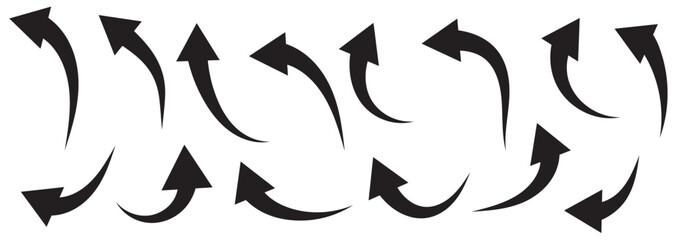 Black arrows set. Curved arrows. Arrow sign. Flat style icons.
