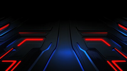Futuristic gaming design with black, blue and red elements, dark background and abstract technological lines wallpaper AI generated image