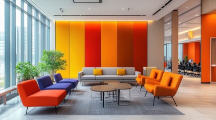 Trendy Workspace Lounge with Sleek & Colorful Decor