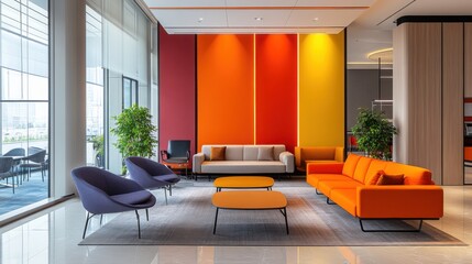 Vibrant Contemporary Office Lounge with Bold Colors