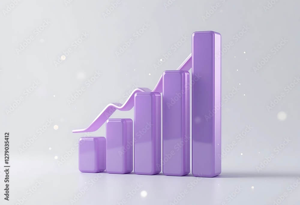 Poster 3d glass holographic bar chart, graph or diagram render icon. rainbow crystal data analysis columns 