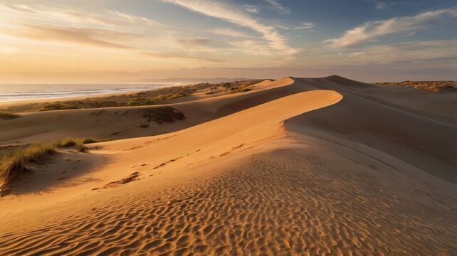 Sand dunes at sunset on mui beach with vibrant colors and shadows in the landscape