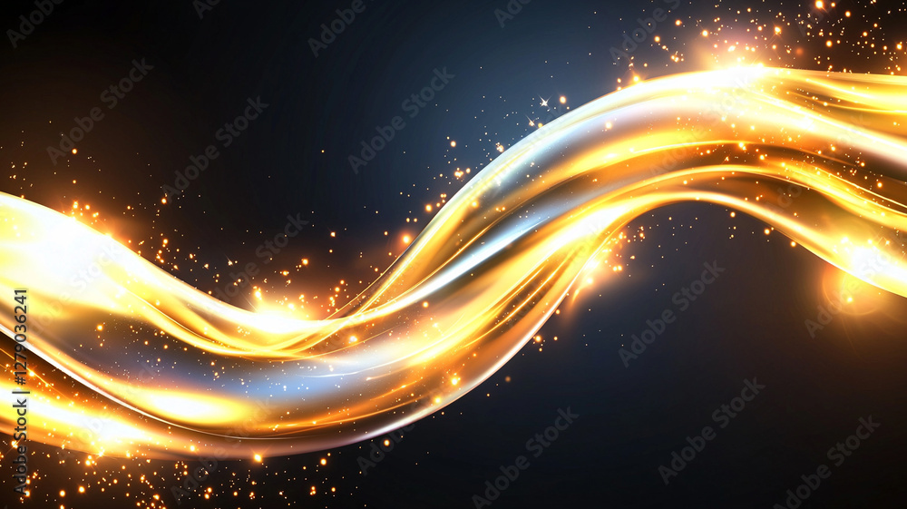 Poster abstract golden wave flowing with sparkling effects on dark background creating an elegant atmospher