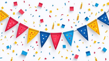 Obraz premium Colorful Festive Bunting with Confetti on White Background for Celebration Themes