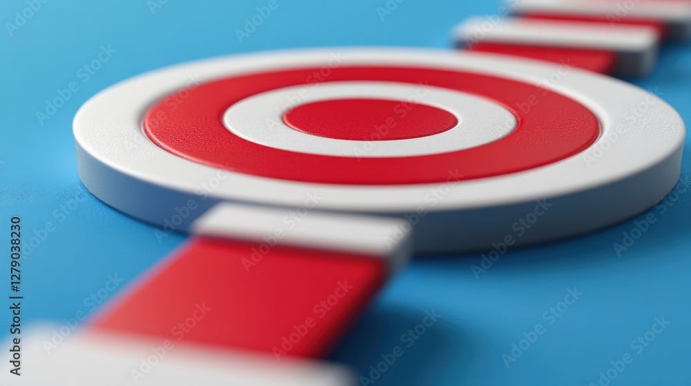 Aufkleber close-up view of a circular target design with red and white colors on a blue background