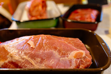 Assorted Raw Meat Cuts in Baking Trays Ready for Cooking