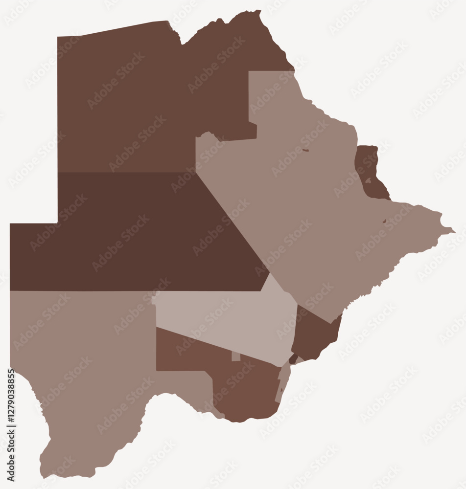 Poster map of botswana with regions. just a simple country border map with region division. brown color pal