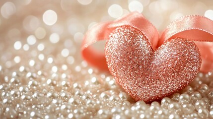 Fototapeta premium Sparkling Pink Glitter Heart on Pearl Background