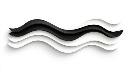 Abstract Waves Sculpture in Black and White on Minimalist Background for Contemporary Design