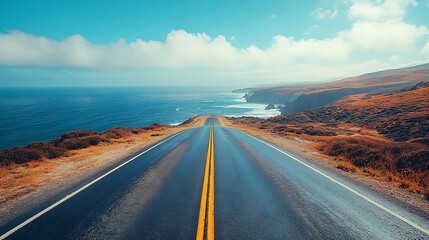 Fototapeta premium Scenic coastal drive california landscape photo ocean view tranquil road