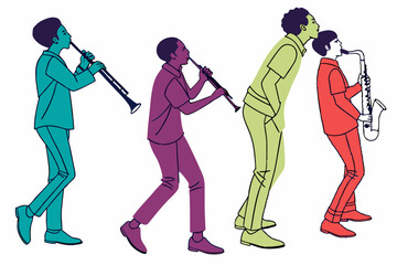 set of Bassoon man silhouette vector illustration