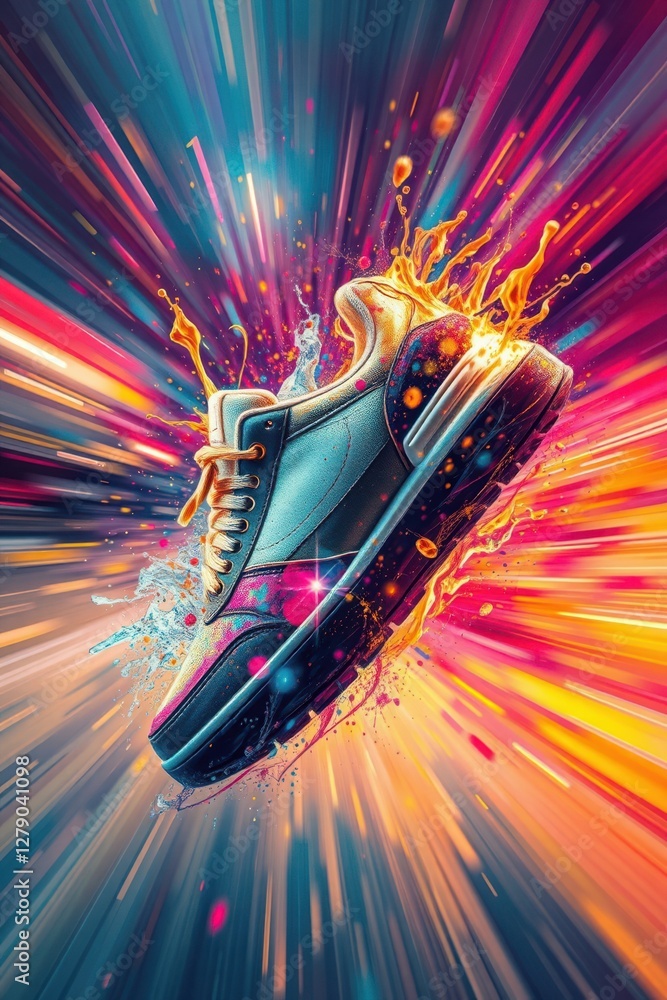 Aufkleber abstract artwork of a sneaker with colorful explosion background creating a high-speed impact effect