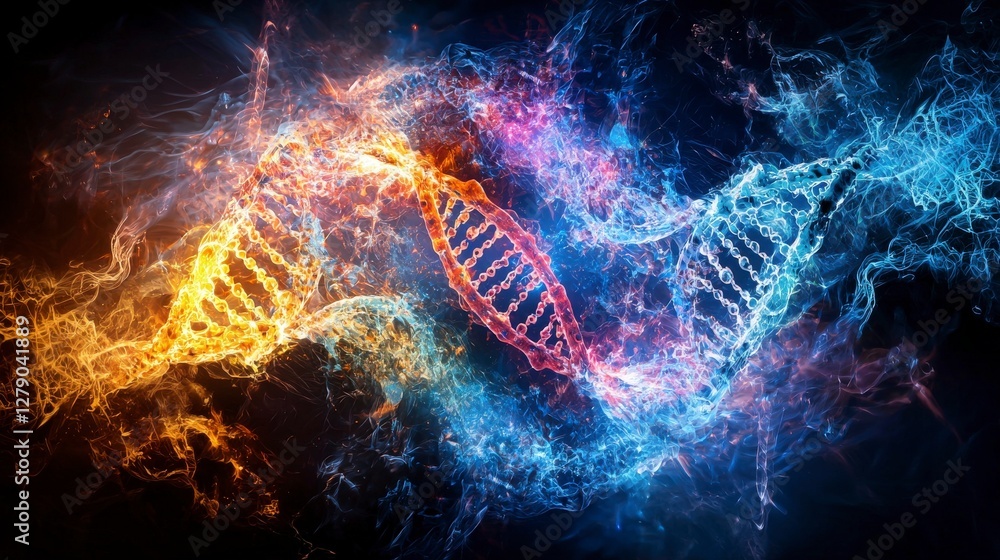Poster Abstract digital art of dna manipulation in a scientific laboratory environment a focus on genetic engineering