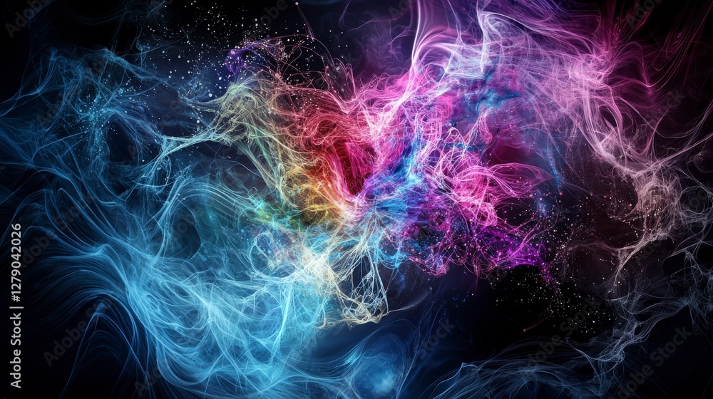 Poster Cosmic quantum probability waves abstract art visualization in a colorful digital environment