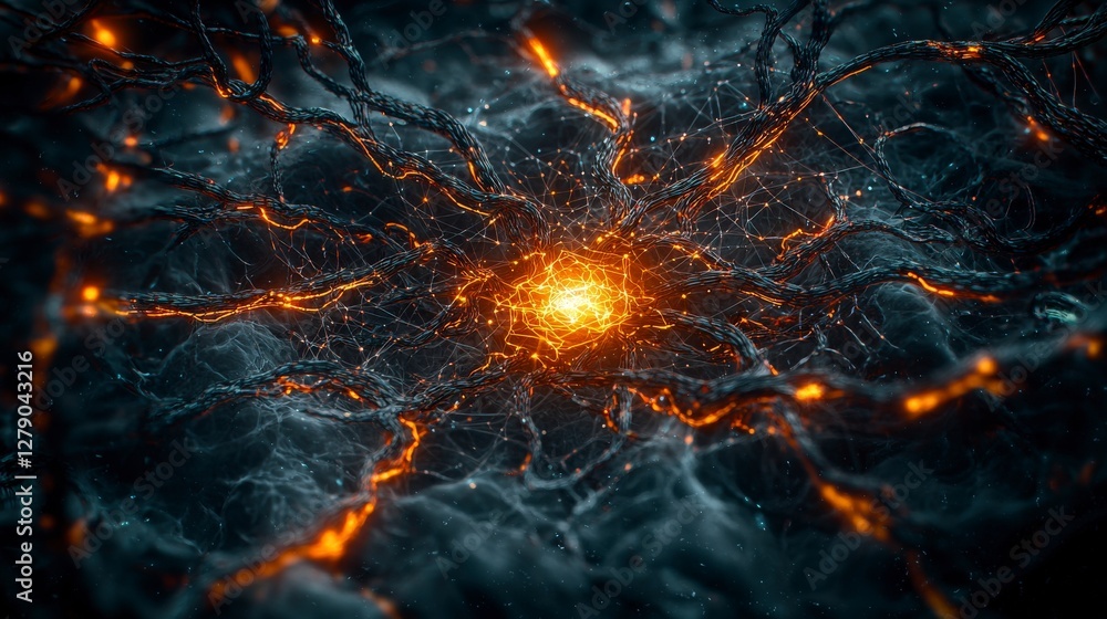 Poster Neural network patterns emerge digital realm abstract art dark environment close-up view intricate concepts
