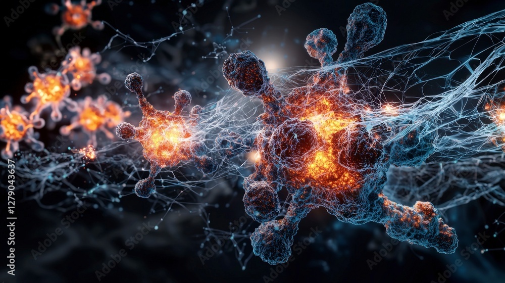 Leinwandbilder Dynamic cellular communication illustration abstract science concept high-tech environment close-up view