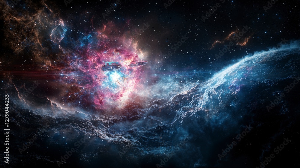 Poster cosmic voyage space exploration and discovery deep space digital artwork cosmic environment wide ang
