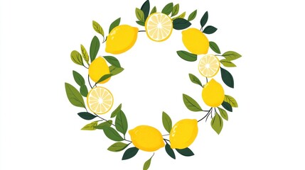 Lemon wreath frame, fresh citrus border, blank space for design, use as background image, graphic design element