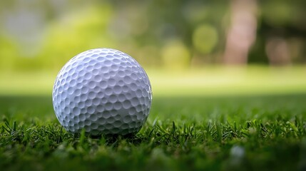 Obraz premium Golf Ball on a Lush Green Course, A Moment of Calm Before the Swing