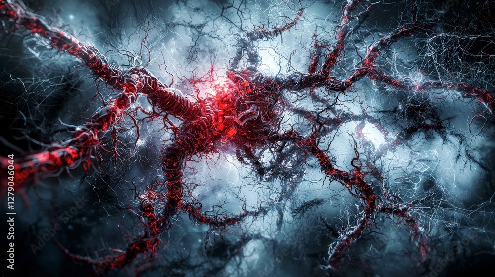Poster Transhumanism in organic-technical fusion digital realm abstract art sci-fi environment macro viewpoint neural networks