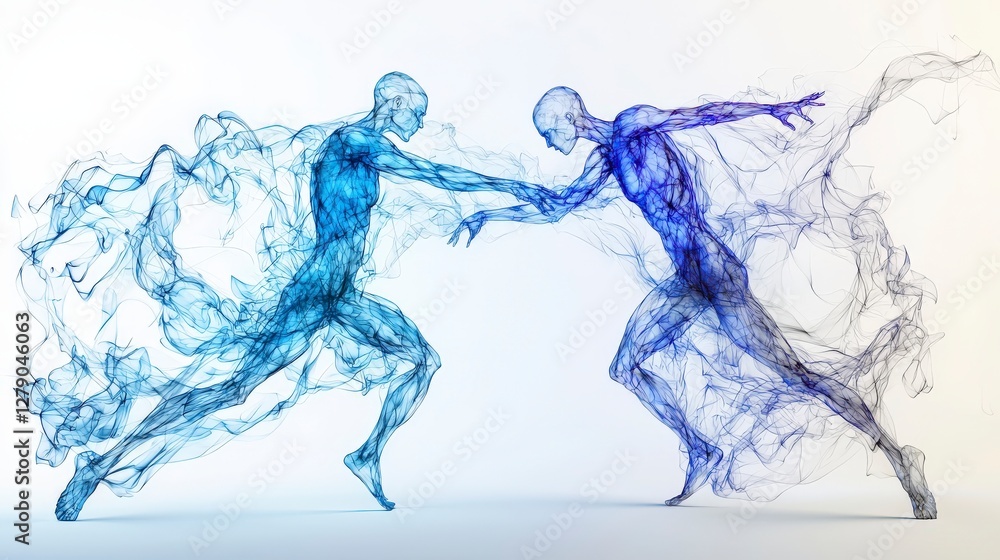 Leinwandbilder dynamic intertwining of transparent human figures in an ethereal environment an abstract art concept