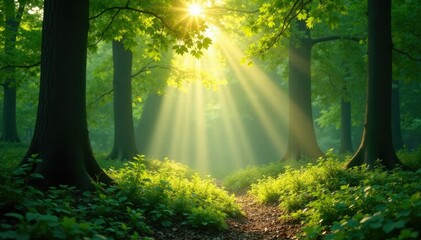sunlight filtering through leaves in a forest, light, dappled light, leafy canopy