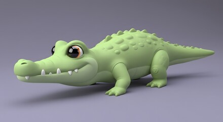 Obraz premium Cute Cartoon Alligator Render on Grey Background Perfect for Kids Designs