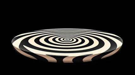 Fototapeta premium Black and White Spiral Pattern on Round Surface with Glossy Finish and Dark Background