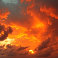 red sunset over sea in clouds
