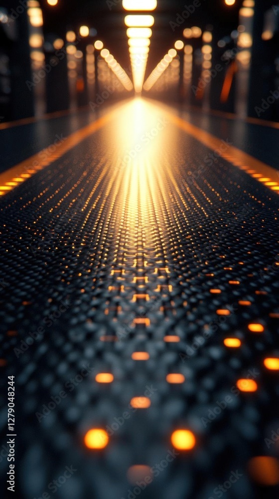 Aufkleber illuminated tunnel perspective with repeating square pattern and futuristic light orange and black h