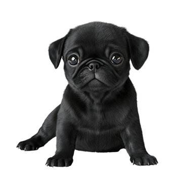Adorable Black Pug Puppy Sitting Sweetly Innocent Eyes