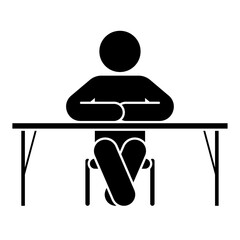 A silhouette of a man sitting stylishly at a table and chair, isolated on a transparent PNG background, perfect for modern designs, presentations, and creative projects.

