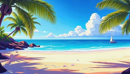 Obraz premium Artistic representation of a vibrant tranquil beach paradise